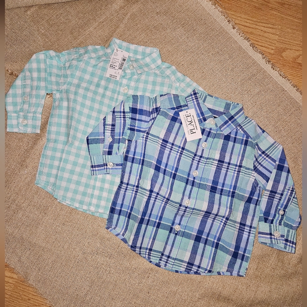 Easter Shower Shirt Children's Place 6-9 Mos ButtonUp X2 Plaid NWT MSRP $29.95ea